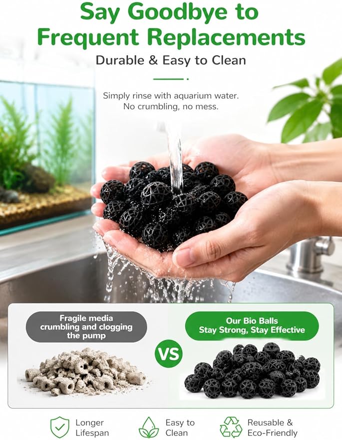J-star 100pcs 0.62-Inch Aquarium Bio Balls Filter Media, Aquarium Fish Tank Filter Media, Pond Media Filter Balls with Media Bags