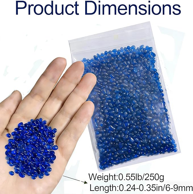 Small Sea Glass Stones, 0.55LB/8.8oz Aquarium Substrate Gravel Sand Clear Glass Pebbles Marble Aquarium Fish Tank Rocks Gravel for Turtle Tank, Vase Fillers, Fairy Garden, Potted Plants(Cobalt Blue )