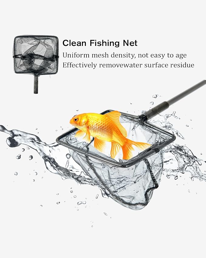 Stainless Steel Algae Scraper Aquarium Cleaning Tool for Glass Aquariums, Including Algae Scraper, Sponge Pad, Fish Net, Cleaning Brush, Adjustable Length, Durable, Does Not Hurt The Fish Tank