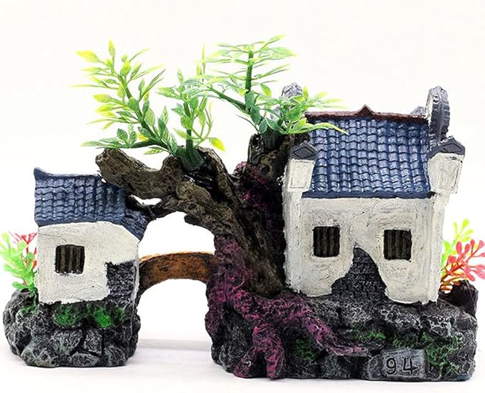 IBWell Classical Lifelike Chinese Landscape Resin Aquarium Castle Decorations Fish Tank Ornaments (River)