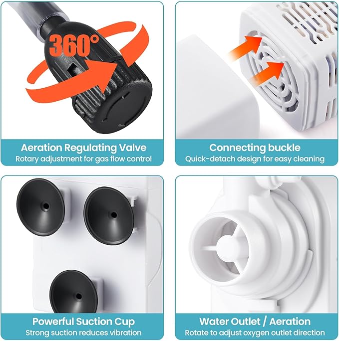 Fish Tank Filter,10-40 Gallon Fish Tank Filter,6W 130GPH,Equipped with Adjustable Aeration Function.