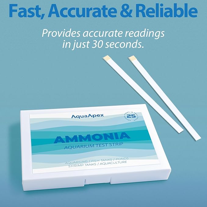 Ammonia Test Kit Aquarium (100 Strips) 0.25ppm High Precision Aquarium Test Kit for Freshwater & Saltwater | Fish Tank Test Strips Dedicated to Ammonia Detection.