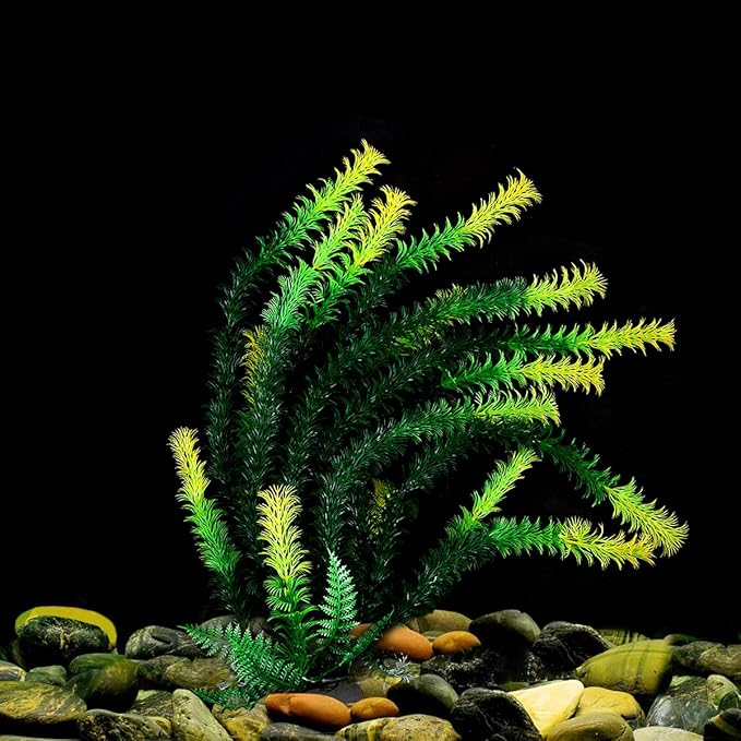 17" Plastic Water Plant for Aquarium Fish Tank Ornament, Rhodo Green