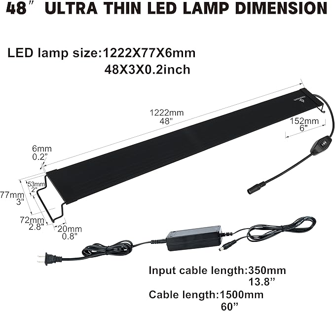 WaterRebirth Ultra-Slim Full Spectrum LED Aquarium Light with Adjustable Brackets.1750LM 40W for 48Inch to 54Inch Fish Tank Lighting Fresh Water