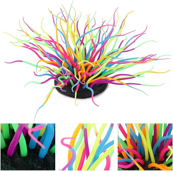 Aquarium Decorations, Artificial Sea Anemone Coral Soft Silicone Simulation Luminous Sea Anemone Coral for Aquarium Fish Tank Decoration