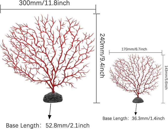 Piutouyar 2Pcs Sea Fan Coral Decorations, Red Simulation Sea Coral Branch for Aquarium Ornament Fish Tank Landscape (11.8inch+6.7inch)