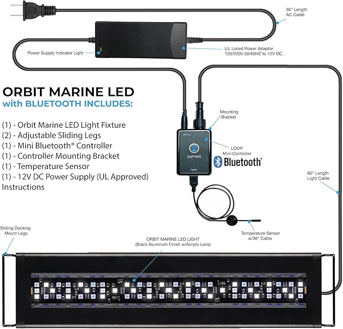 CURRENT USA 18"-24" Inch Orbit Marine LED Saltwater Reef Marine Aquarium Light with Bluetooth App Control | Wireless Lighting & eFlux Wave Pump Control for Fish Tank (4200)