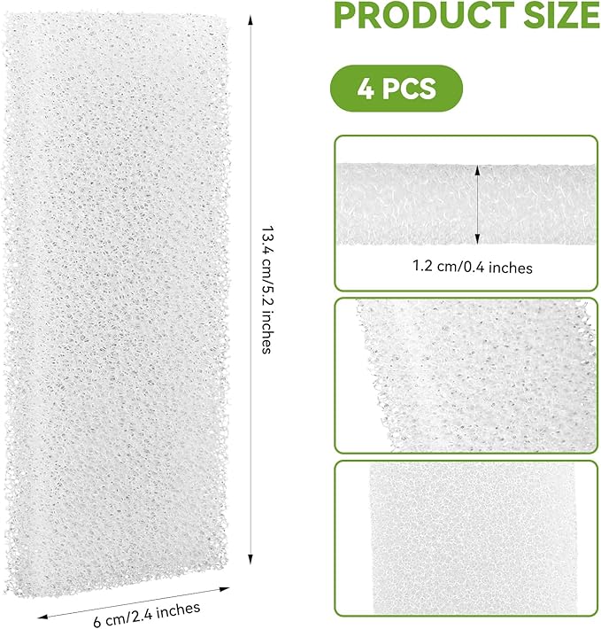 4 Pcs Aquarium Bio Sponge Foam Filter Pads Compatible with Fluval U2 Underwater Filter Foam Sponge Pad, Aquarium Underwater Filter Accessories, Compatible for Aquarium, Fish Tank, White, A486