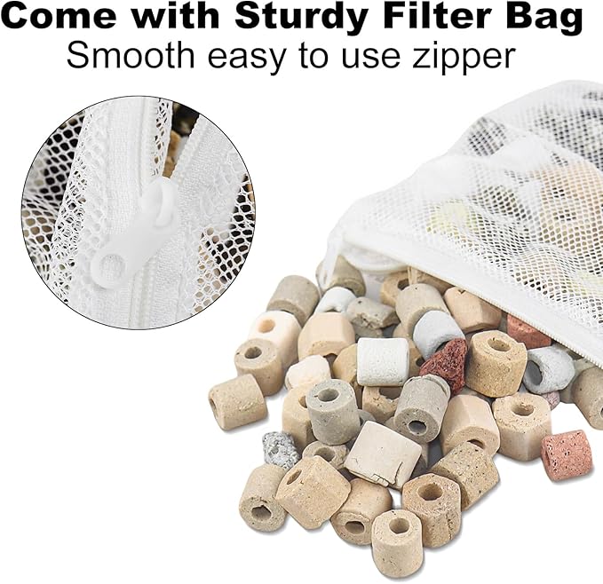 Bio Media for Aquarium Filter 2.2 Ib Bio Balls for Aquarium Filter Media 12 In 1 Ceramic Rings Filter Accessories for Fish Tank and Pond Decorations, Ceramic Rings Filter With Mesh Bag (1 Kg)
