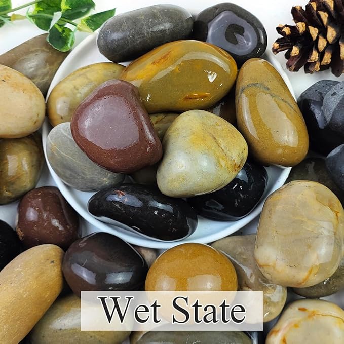 YISZM 20lbs Natural River Rocks, 2"-3" Premium Pebbles for Garden and Landscape Design, Hand-Picked Smooth Stones for Fish Tank, Flower Pots, Indoor Water Fountains, Pathways, Backyard