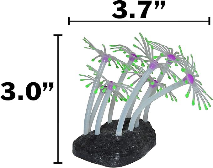 SciencePurchase UV Glowing Silicone Faux Palythoa Coral Fish Tank Decoration with Weighted Base for Aquarium Fish Tanks, Green Accent Glows Under UV Blacklight