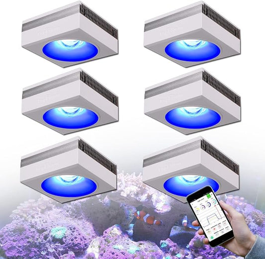 PopBloom 6PCS RL90 Led Aquarium Light for Coral Reef, Smart-APP Control Reef Led Light Aquarium Marine Lighting Fish Tank Light for 300-360CM Saltwater SPS/LPS Reef Aquarium(6 Light with Hang Kit)