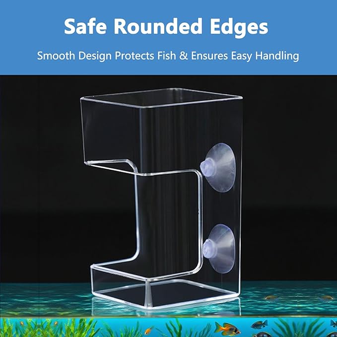 Square Fish Feeder Box No Mess Aquarium Food Catcher Tank Accessories Feeding Tube Holder for Betta Fish Blood Worm Food Box for Turtle Tank and Aquarium Feeding Control