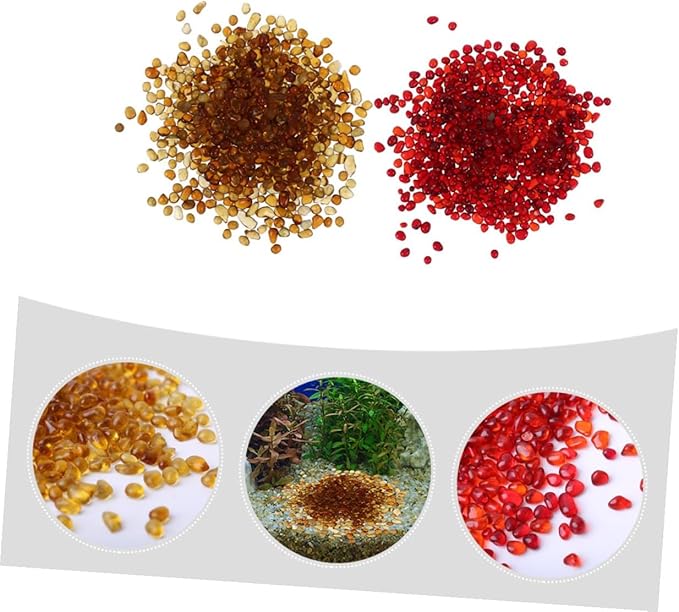 2 Sets Aquarium Gravel Decor with Natural Colored Glass Sand, 250g China Red + 250g Amber Substrate for Fish Tank and Terrarium Landscaping