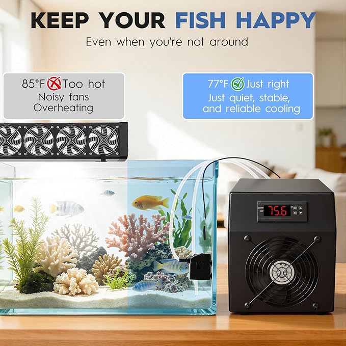 Small Aquarium Chiller 15gal/60L, Quiet Water Chiller for Household Fish Tanks Coral Reef Axolotl Hydroponics, Fish Tank Chiller 110V with Water Pump