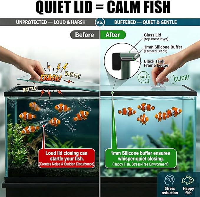 Aquarium Lid Bumpers, Fish Tank Lid Cushion Pads, Anti Vibration Pads for Filter & Air Pump, Reduce Aquarium Noise & Rattling, Quiet Fish Tank Accessories with Handles for Rimmed Aquariums