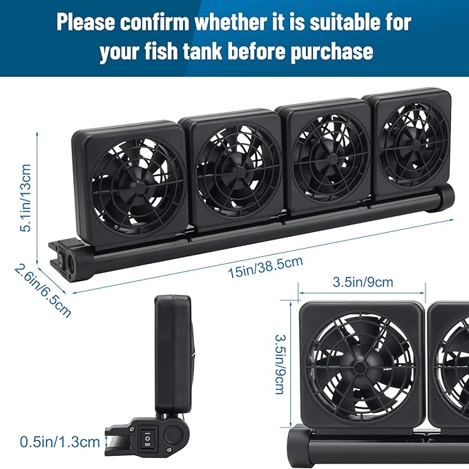 Aquarium Fan 2 3 4 Heads, Aquarium Chillers Cooling Fan Adjustable Fish Tank Cooling Fan with 2 Wind Speed Fan for Water Tank, Aquarium Tank Chiller (4 Head)