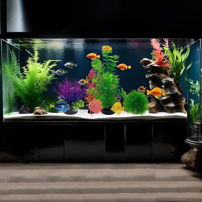 Aquarium Decorations Plants, 12Pcs Artificial Fish Tank Plants with Assorted Sizes (5-24cm), Fish Tank Accessories Fish Tank Decor, Aquarium Decor Fish Tank Plastic Plants