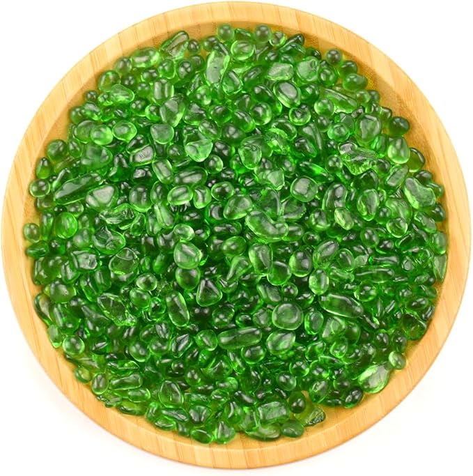 Glass Stones, 1Lb/460g Irregular Sea Glass Pebbles Non-Toxic Artificial Gemstones for Vase Filler/Handmade Gift/Terrarium Flowerpot Aquarium Turtle Tank Decoration, Green