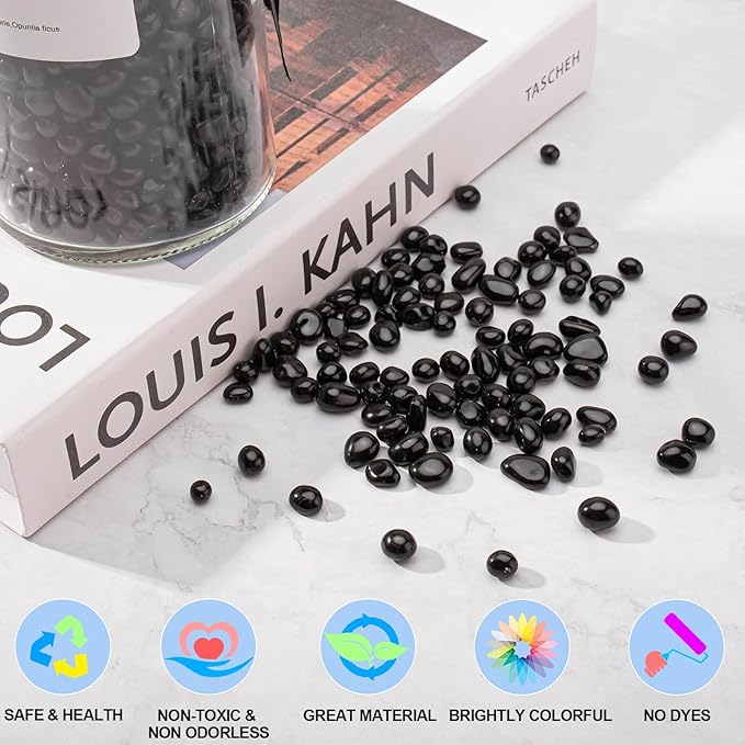 Keedolla 3Lb Aquarium Fish Tank Gravel Rocks Glass Pebbles Gemstones, Glass Stones Vase Filler for Fountain Succulent Plant Decorative Rock Pebble Stone - Black