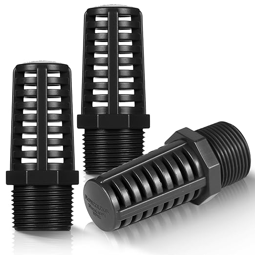Glooglitter 3 Pcs Threaded Suction Overflow Strainer, 3/4 Inch Screen Strainer, High Impact Resistant Gray Black PVC, Drain Fitting Connectors for Fish Aquariums and Permeable Vent Cap for Aquarium