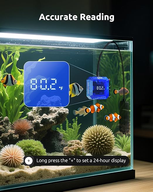 Aquarium Thermometer Submersible, Digital Fish Tank Thermometers with USB for GlassTank, Aquariums Temperature Gauge ±1℉ Accurate, Suitable for Fish, Turtle, Saltwater or Freshwater, 6.56ft Power Cord