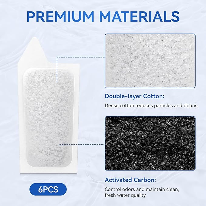 Small Filter Cartridges Compatible with Koller Products Aquarium Internal Power Filters 2.5 to 7 Gallon, Small Fish Tank Replacement Filter Carbon Cartridges for Clean Aquarium Water, 6 Pack