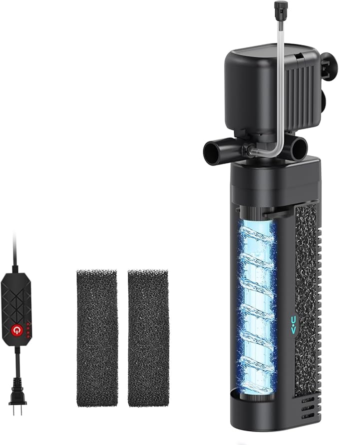 Aquarium Filter with UV, 450GPH for 40-150 Gallon Tanks, Submersible with Timer for Crystal Clear Water in Aquarium, Pond, Turtle Tank（25W ）