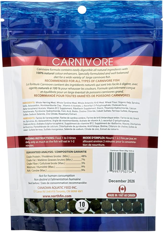 Northfin Food Carnivore Formula 10Mm Pellet 250 Gram Package