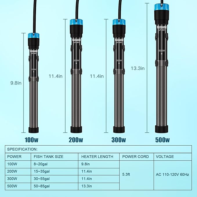 LYPHARD AQUARIUMS Aquarium Heater, 100W Submersible Fish Tank Heater with Precision Adjust Knob Thermostat and Suction Cup Suitable for Saltwater and Freshwater