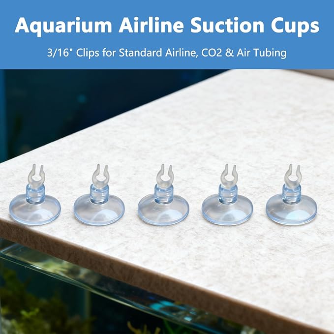 50Pcs Aquarium Suction Cups with Clips Airline Hose Holders for Tubing Small Clear Cup Clamps for Fish Tank Air Line Mini Heater Tube Holder Clamp Clips for Aquarium Air Accessories 3/16
