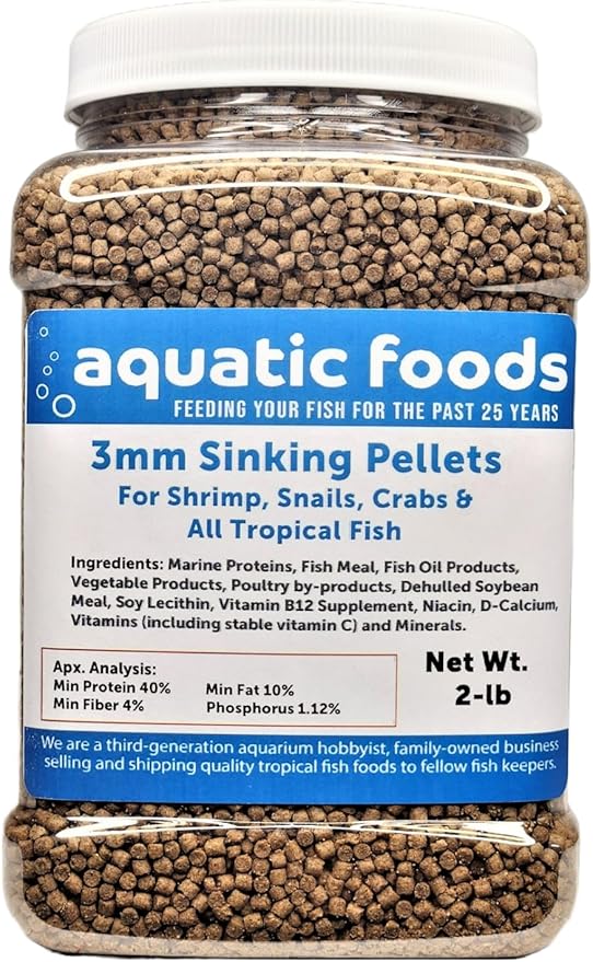 Axolotl 40% Protein 3mm Sinking Pellets Also for Shrimp, Snails, Crabs, Catfish, Plecos for All Tropical Fish. Pellets by Zeiglerr…2-lb Med Jar