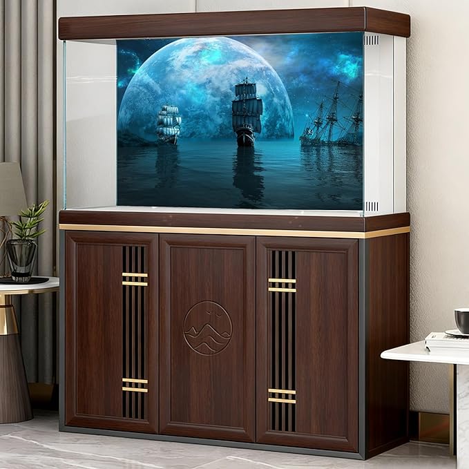 Ocean Blue Planet Aquarium Background Splendid Aurora Deep Sea Sailing Ships Fish Tank Background Night View Seascape Ancient Adventure Pirate Ship Terrarium Backgrounds for Home Tank Decors 30x18in