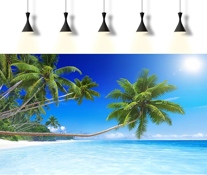 Tropical Paradise Beach Aquarium Background Ocean Island Seashore Fish Tank Background Beach Seascape Terrarium Backgrounds Sunray Blue Sky Seacoast Ocean Sea Waves Reptile Tank Backgrounds 72x16in