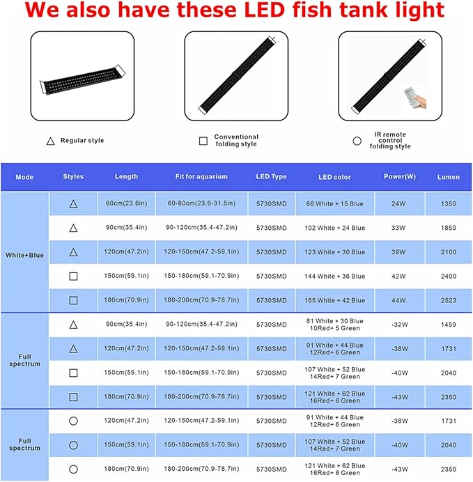 Upgraded Aquarium Light LED Full Spectrum 72-84 inch Foldable Adjustable Hood Lamp for Freshwater Marine Plant 180-210 cm Multi-Color Decorations Fish Tank Light