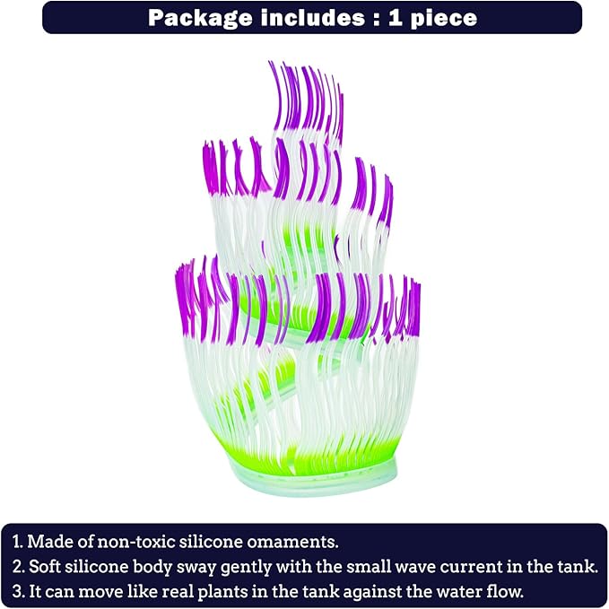 Soft Silica Gel Moves Naturally with Water Flow, Aquarium Decorations Glow in The Dark, Glowing Coral Ornaments for Fish Tank Decorations (Purple, Anemone)