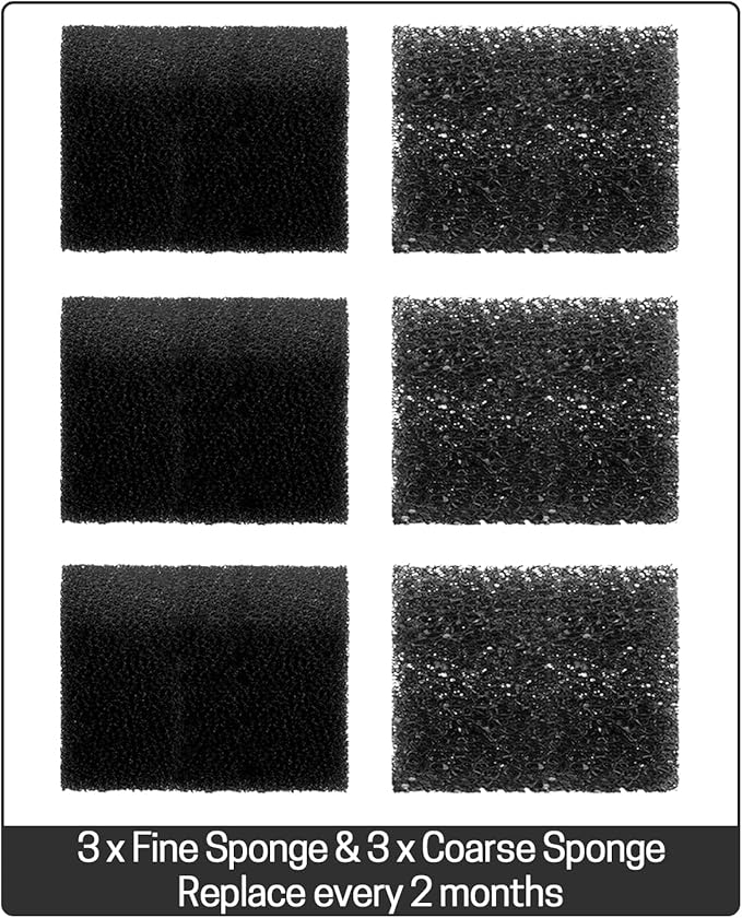 AquaMiracle Replacement Filter Sponges (6-Month Pack) for Aquarium Filter, Including 3 x Fine Sponge & 3 x Coarse Sponge