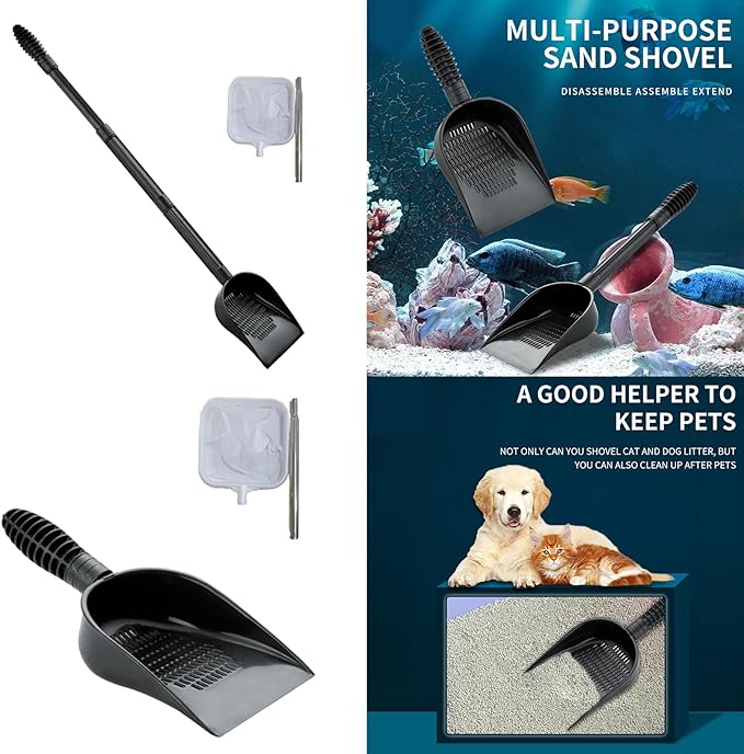 Gravels Sand Shovel for Fishtanks Gravels Scooper Aquariums Tool Ergonomic Gravels Strainer with Fishing Net 2PCS