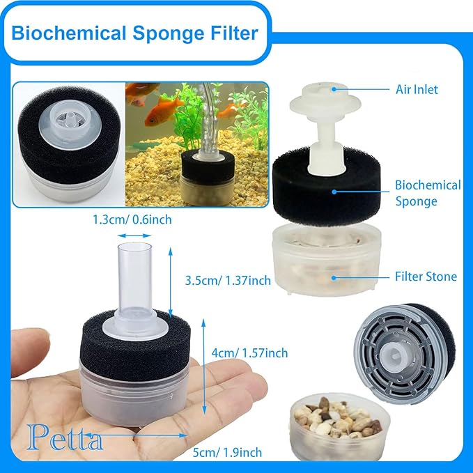 USB Air Pump for Aquarium, Quiet Mini Oxygen Air Pump with 1 Sponge Filter, 1 Air Stone for Shirmp Nano Fish Tank & Transporting Aquatic PA152-3