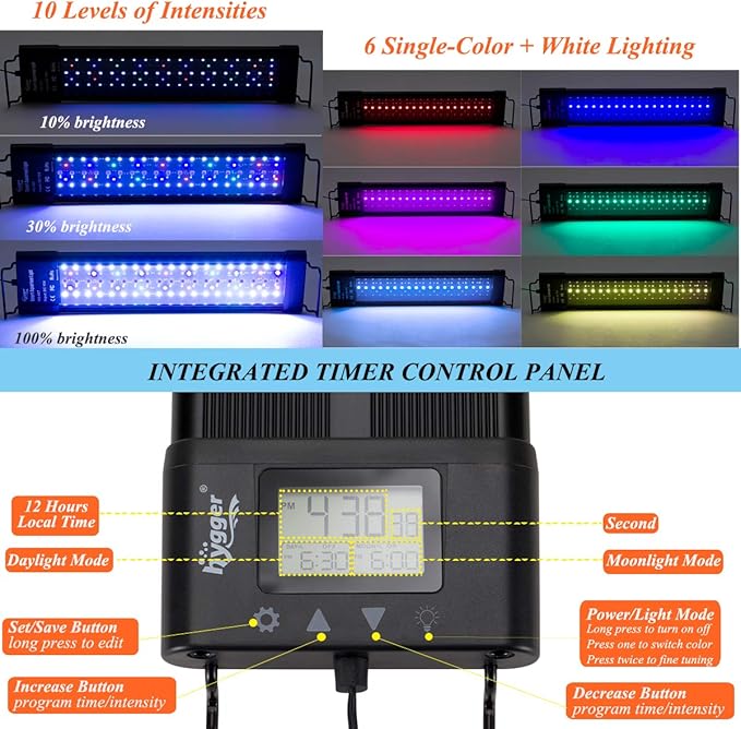 hygger Auto On Off LED Aquarium Light 24-30 Inches Dimmable 7 Colors Full Spectrum Fish Tank Light Fixture for Freshwater Planted Tank Build in Timer Daylight Moonlight & DIY Mode