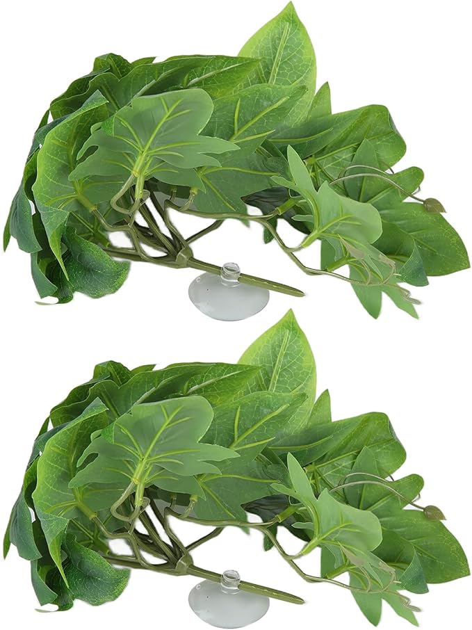 2PCS Artificial Water Plant,Simulation Vine,Lifelike Plastic Leaves Decoration with Suction Cup,Plastic Plant Aquatic Water Grass Decor for Fish Tank (Sweet Potato Leaves)