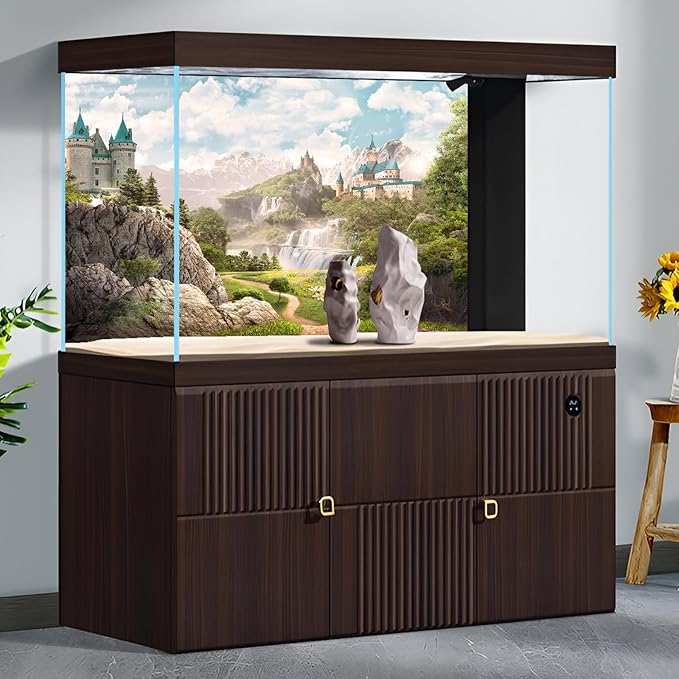 Mountain Waterfall Aquarium Background Rocky Mountains Cascading Falls Fish Tank Background Fantasy Castle Foggy Blue Sky Reptile Tank Backgrounds Meadow Flowers Reptile Enclosure Backgrounds 72x18in