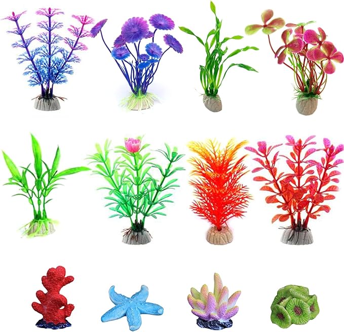 Artificial Aquarium Plants, 12pcs, Coral, Seaweed Water Plants, Fish Tank Lifelike Decorations, for Household and Office