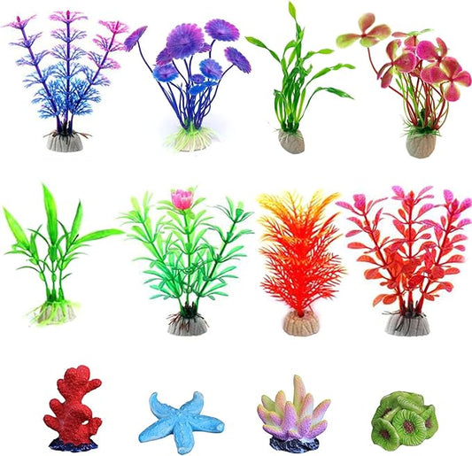 Artificial Aquarium Plants, 12pcs, Coral, Seaweed Water Plants, Fish Tank Lifelike Decorations, for Household and Office