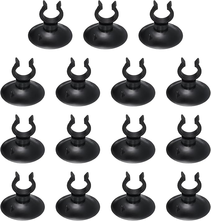 Aquarium Suction Cups, Fish Tank Suction Cups Clips Airline Tube Holders Clamps (Plastic, 15Pcs, Black) for 0.5" Fish Tank Airline Tubing Binding Moss Shrimp Nest, 13x30MM