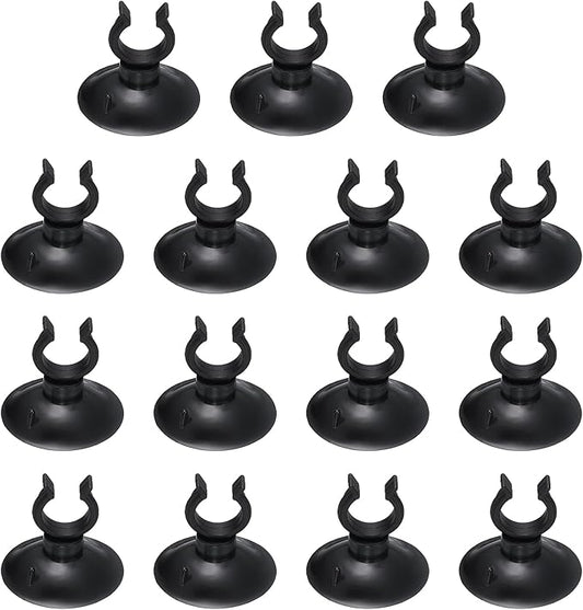 Aquarium Suction Cups, Fish Tank Suction Cups Clips Airline Tube Holders Clamps (Plastic, 15Pcs, Black) for 0.5" Fish Tank Airline Tubing Binding Moss Shrimp Nest, 13x30MM