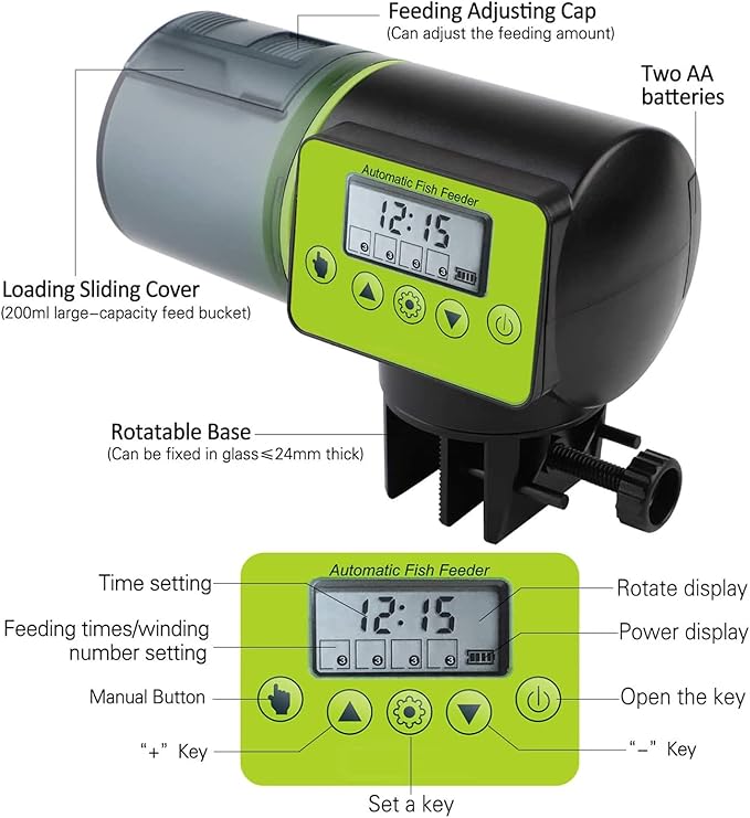Automatic Fish Feeder for Aquarium,Auto Food Dispenser,Easy Programmable Fish Feeder for Aquarium, Small Fish Turtle Tank, Auto Feeding on Vacation Or Holidays Or Weekend