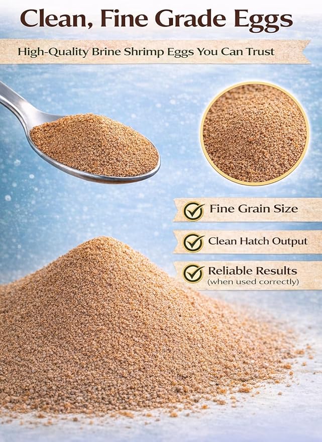 Premium Brine Shrimp Eggs – High Hatch Rate Artemia Cysts for Fish Fry, Reef & Aquarium Fish – Clean, Reliable Live Fish Food (0.7oz)