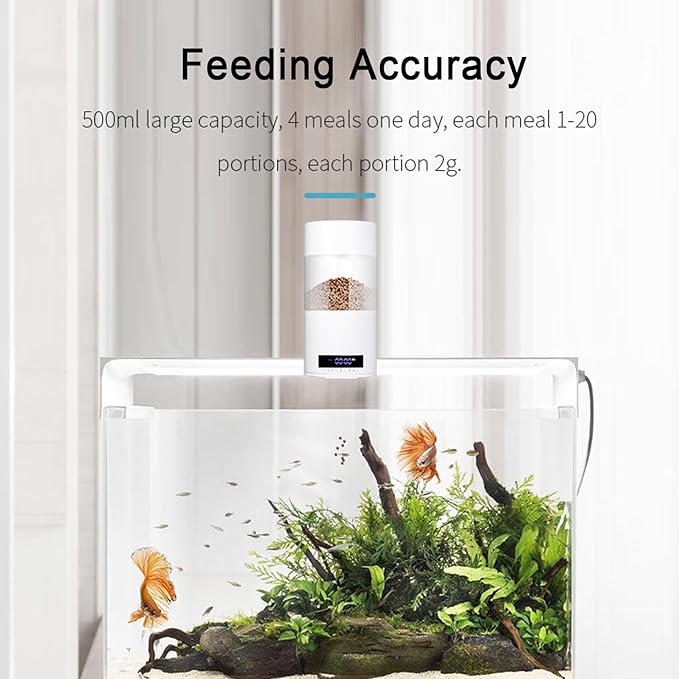 COYEUX 500ML Automatic Fish Feeder, 50g Adjustable Fish Feeder, LED Screen Smart Memory, for Most Types of Fish Food, Auto Feeding On Vacation or Holidays