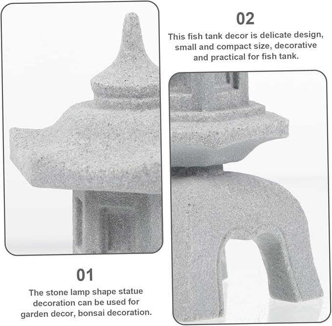 Stone Lamp Shape Aquarium Ornament 3.62X1.96X1.85In Fish Tank Decoration Micro Landscape Decor for Bonsai Garden and Aquatic Pets